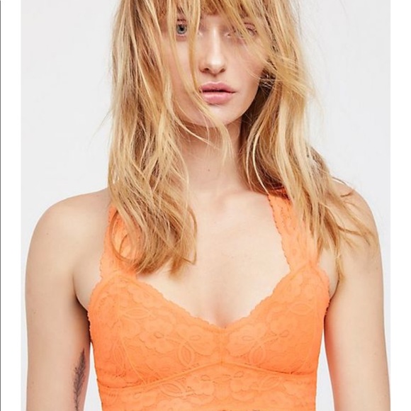 Free People Other - 2/25 New Free People Lace Racerback Bralette Neon orange